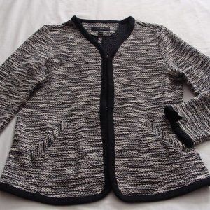 J.CREW Black & White TEXTURED Knit 3/4 Sleeve HOOK/EYE Closure JACKET Sz SMALL